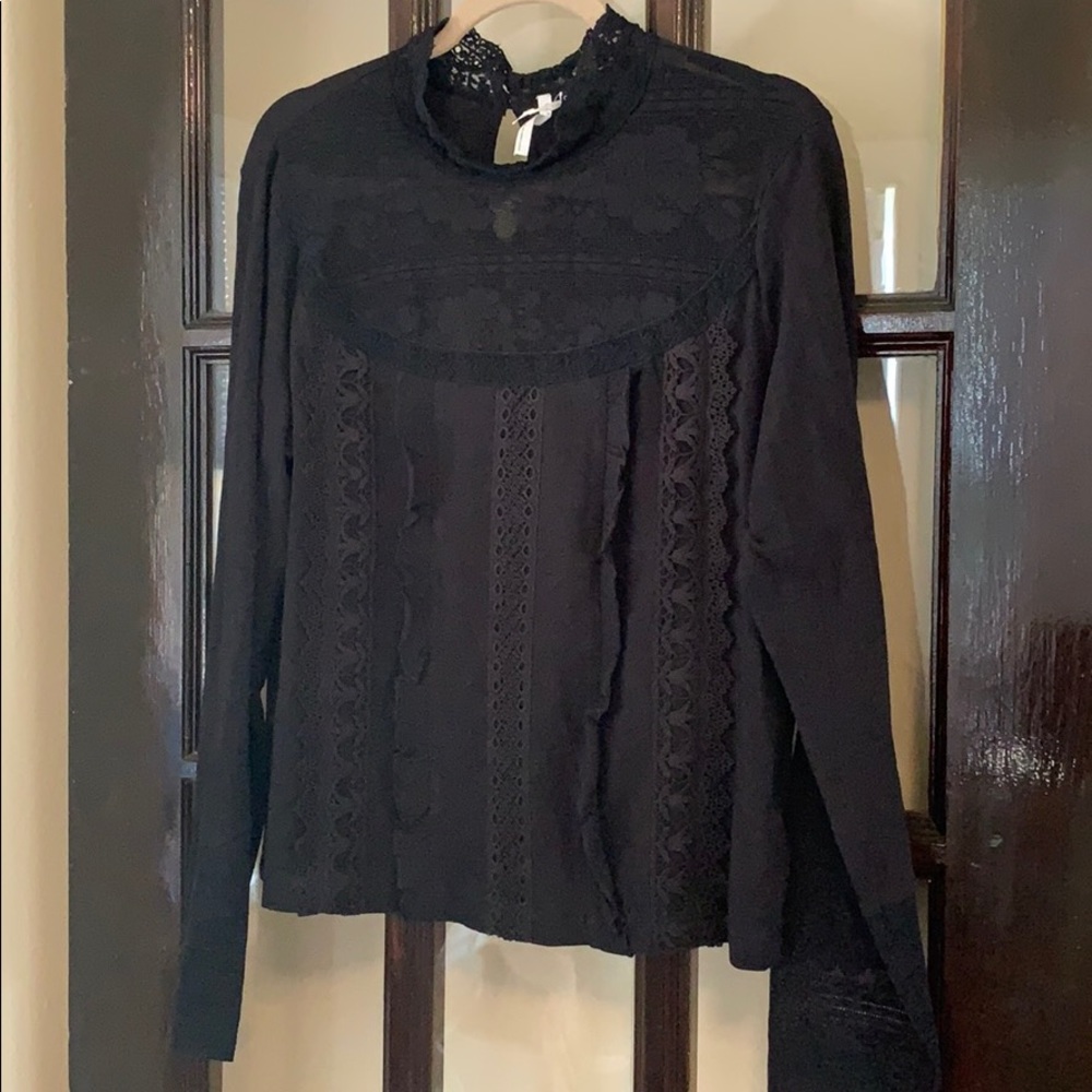 Anthropologie Feather Bone black lace top